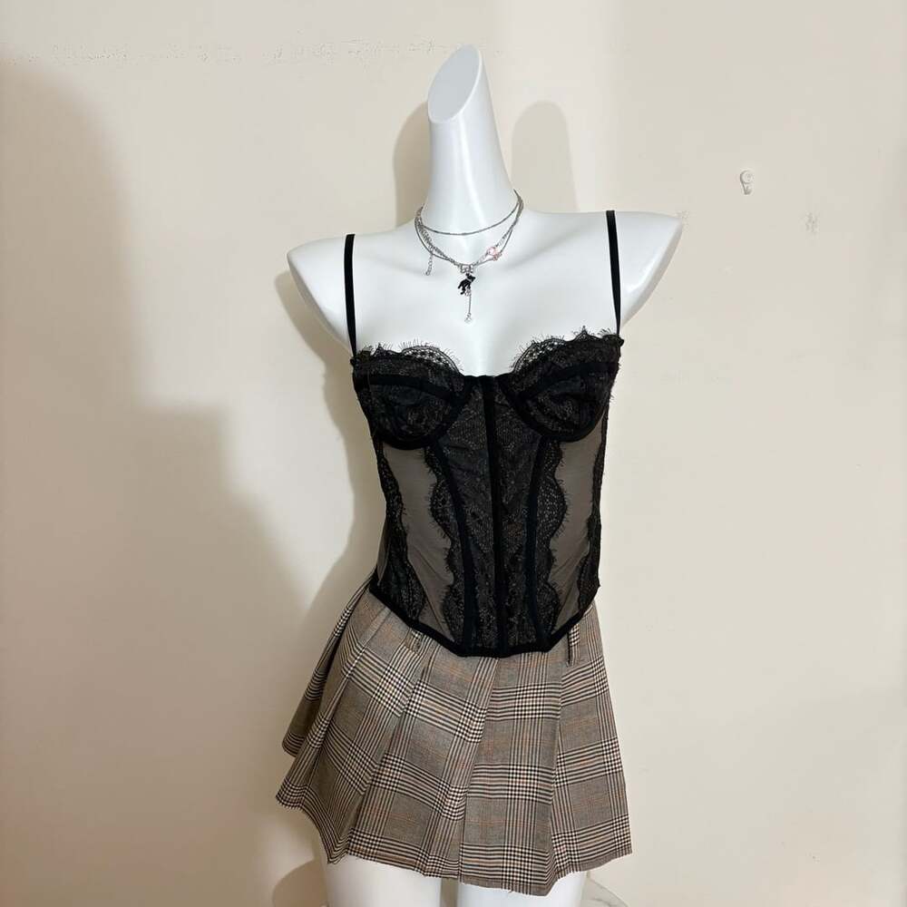 Out From Under Urban Outfitters Black Lace Mesh Corset Medium Halloween Costume - Picture 2 of 8